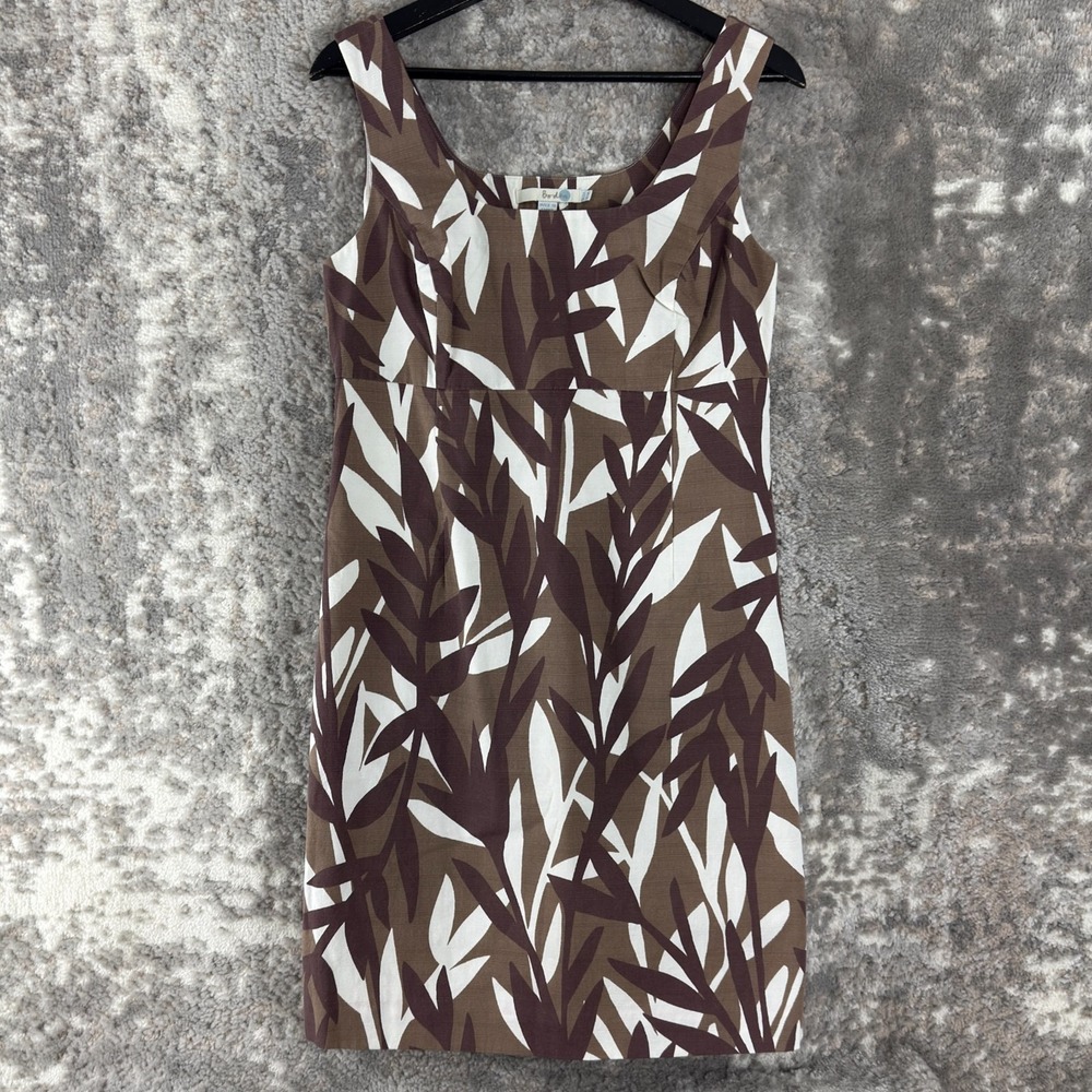 Boden Sz 6 Floral Tropical Mini Shift Dress Brown Sleeveless Square Neck Casual